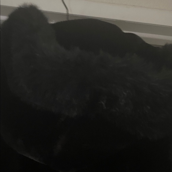 Women's Black Faux Fur Coat with big fur trim - Picture 10 of 15